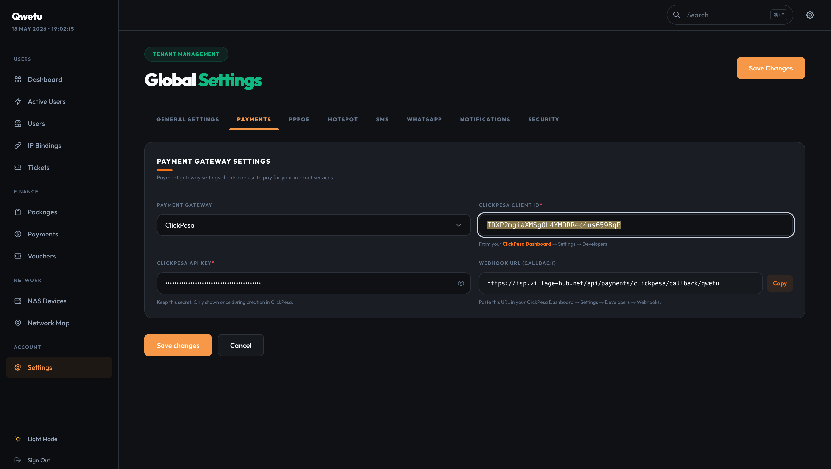 Paste Callback URL